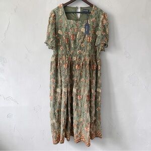 Sage Green Floral Embroidered Maxi Dress